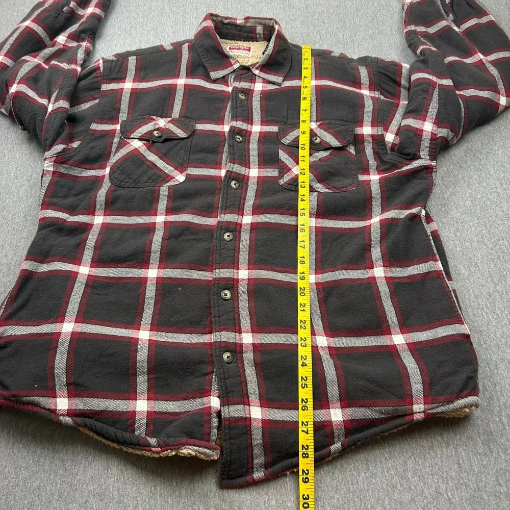 Wrangler Sherpa Lined Flannel Shacket Mens Large Brown Red Plaid Jacket Workwear